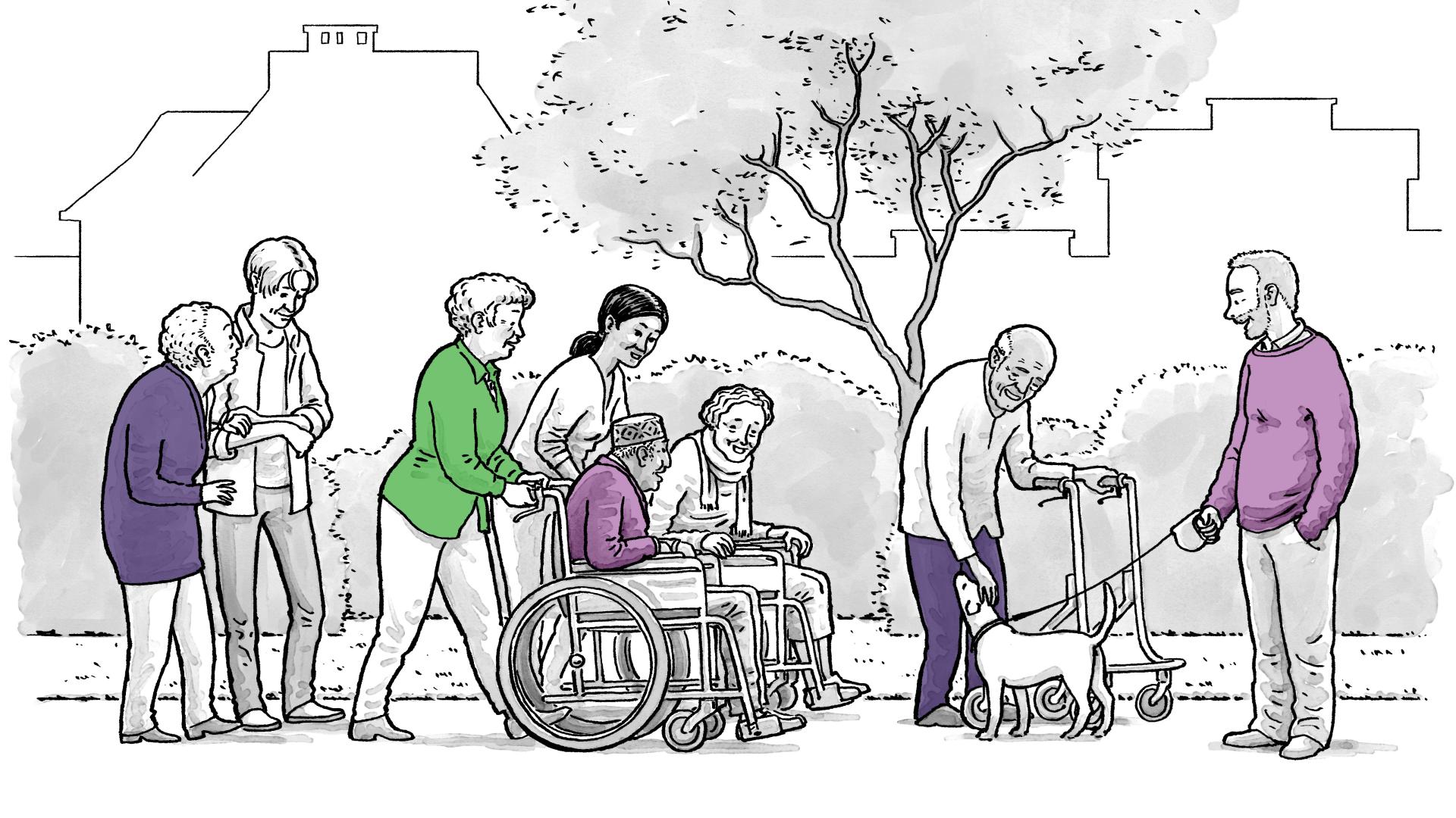 Illustratie groep mensen op straat