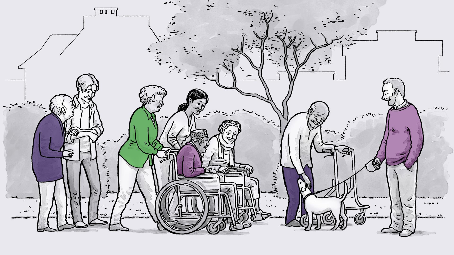 Illustratie ouderen in park