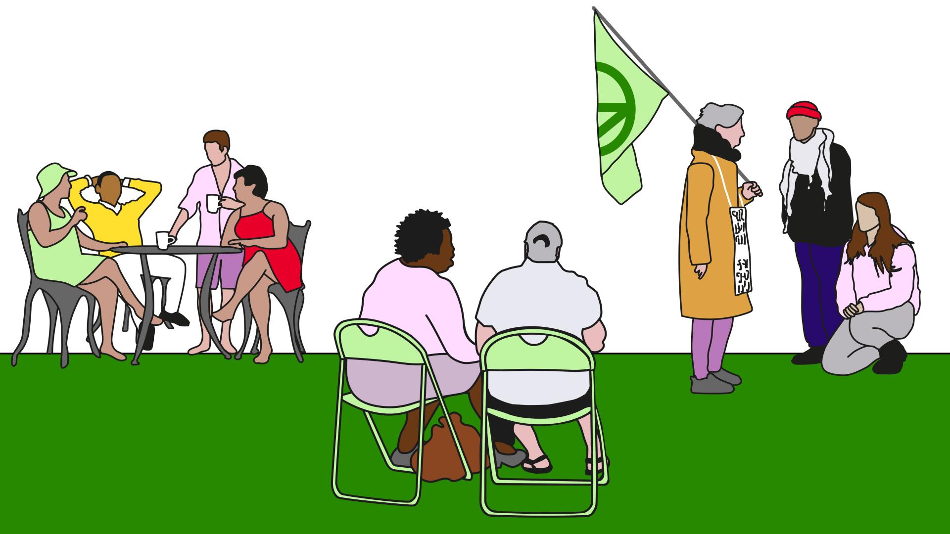 Illustratie - groepjes mensen die samenkomen