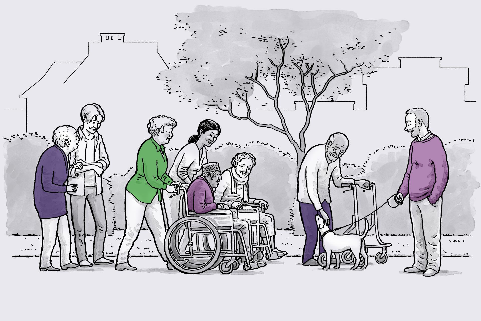 Illustratie ouderen in park