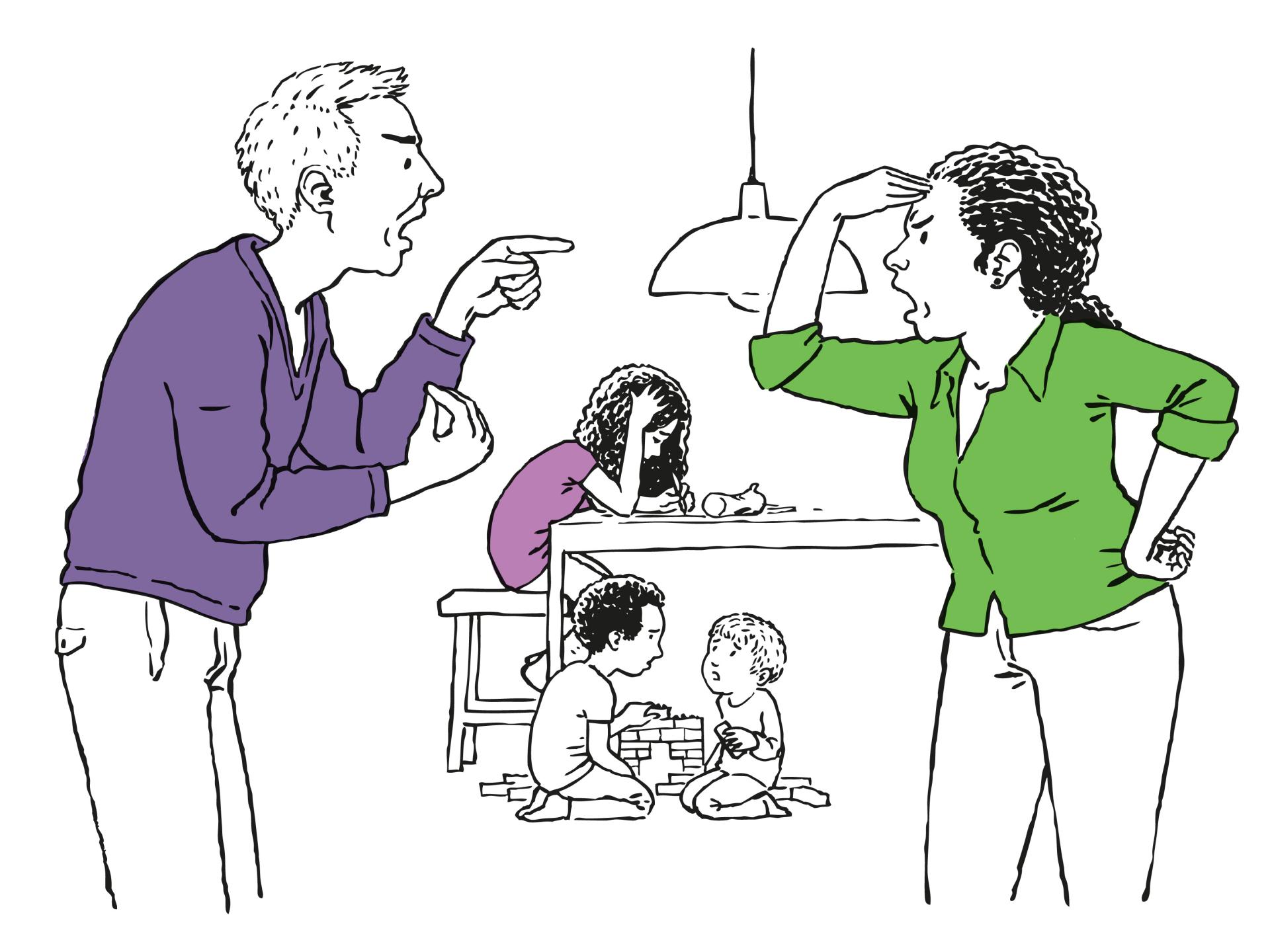 Illustratie ouders in gezin maken ruzie