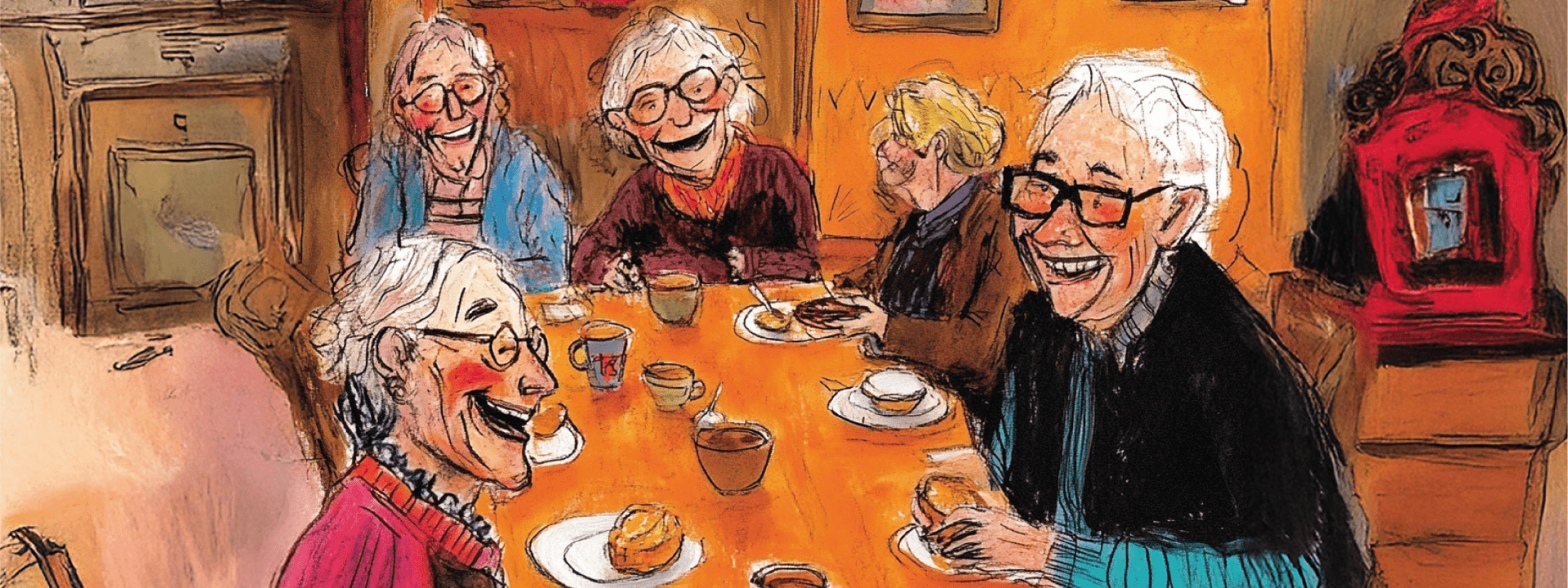 Illustratie ouderen aan tafel
