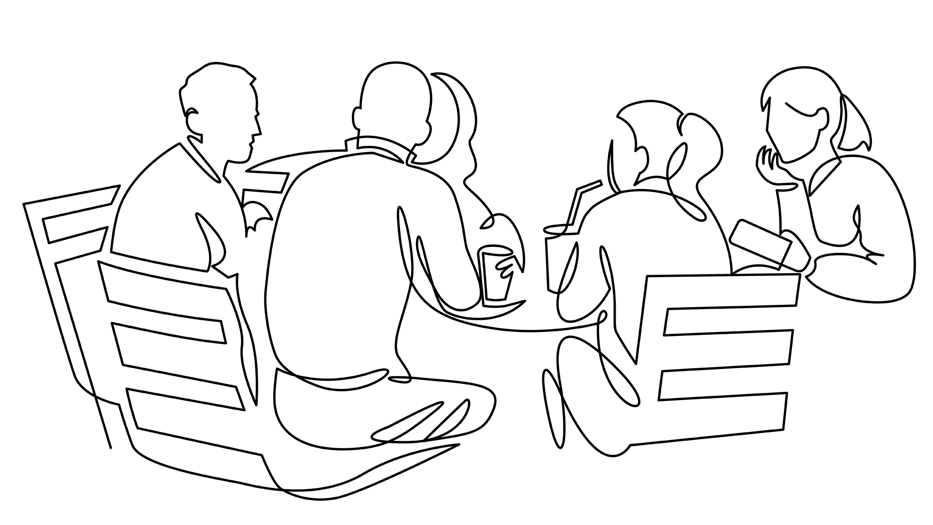 Illustratie groep rond de tafel